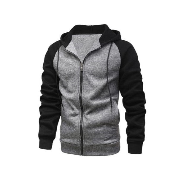 Full Zip Up Hoodie Sweat Shirt Jacket - Grey and Black