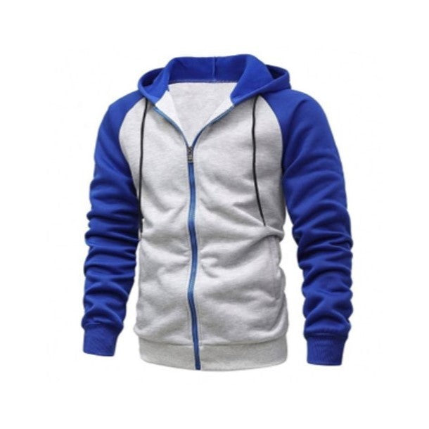 Full Zip Up Hoodie Sweat Shirt Jacket - White and Blue