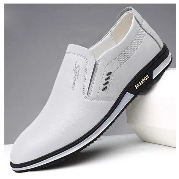 Loafers Leather Shoes - Slip-On + 3 Yards White Fabric