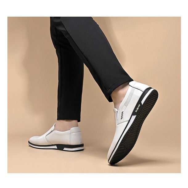 Loafers Leather Shoes - Slip-On + 3 Yards White Fabric